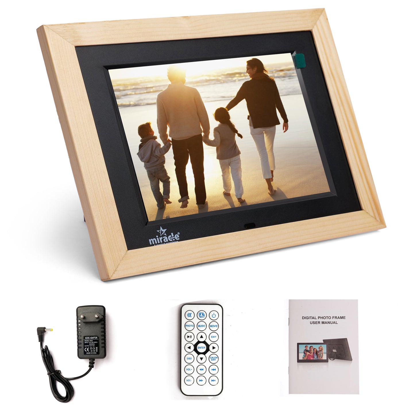 Miracle Digital 10" inch IPS Wooden Light Digital Photo Frame Hi-Def Screen Built-in 8GB Memory 2GB RAM