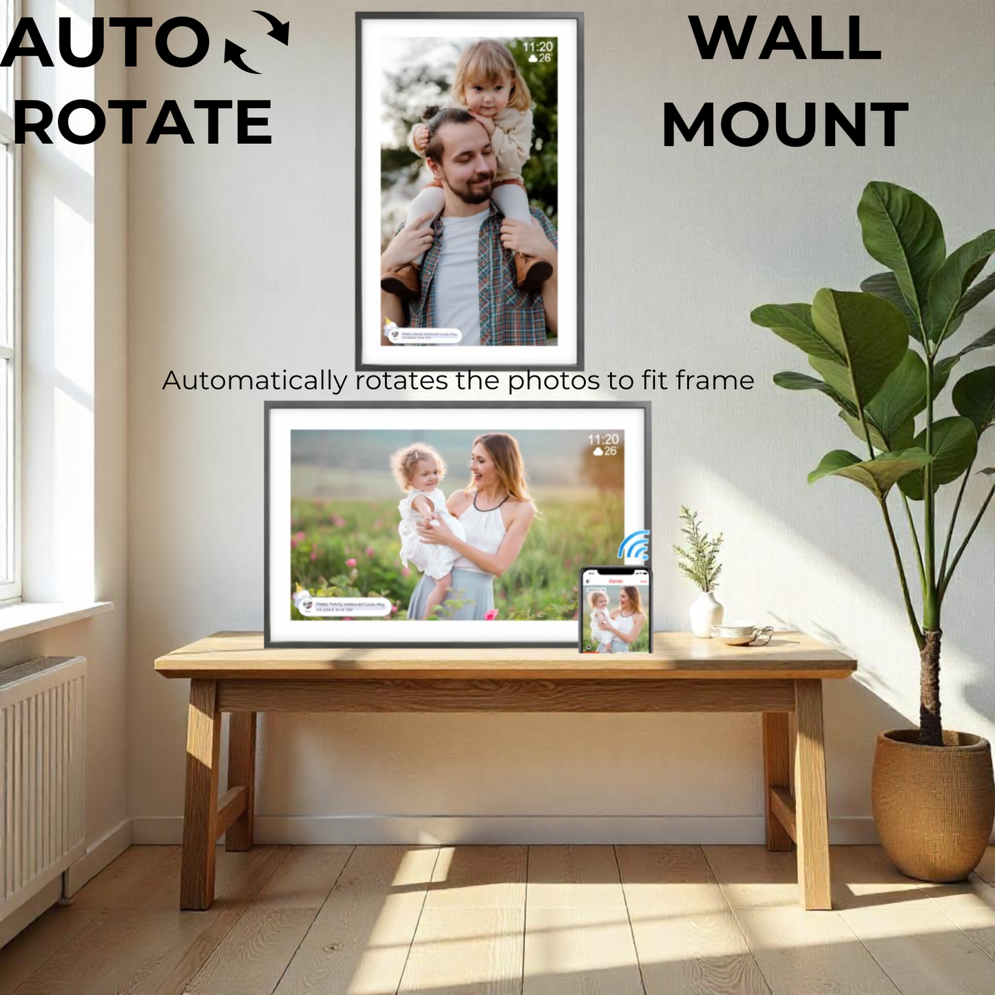 Miracle Digital 15.6” Digital Photo Frame with Wi-Fi & Touch Screen | Large Digital Picture Frame with Slideshow | 32GB Internal Storage| Auto Rotate, Table & Wall Mountable | Share Photo & Videos Instantly through Frameo App | Perfect for Gifting