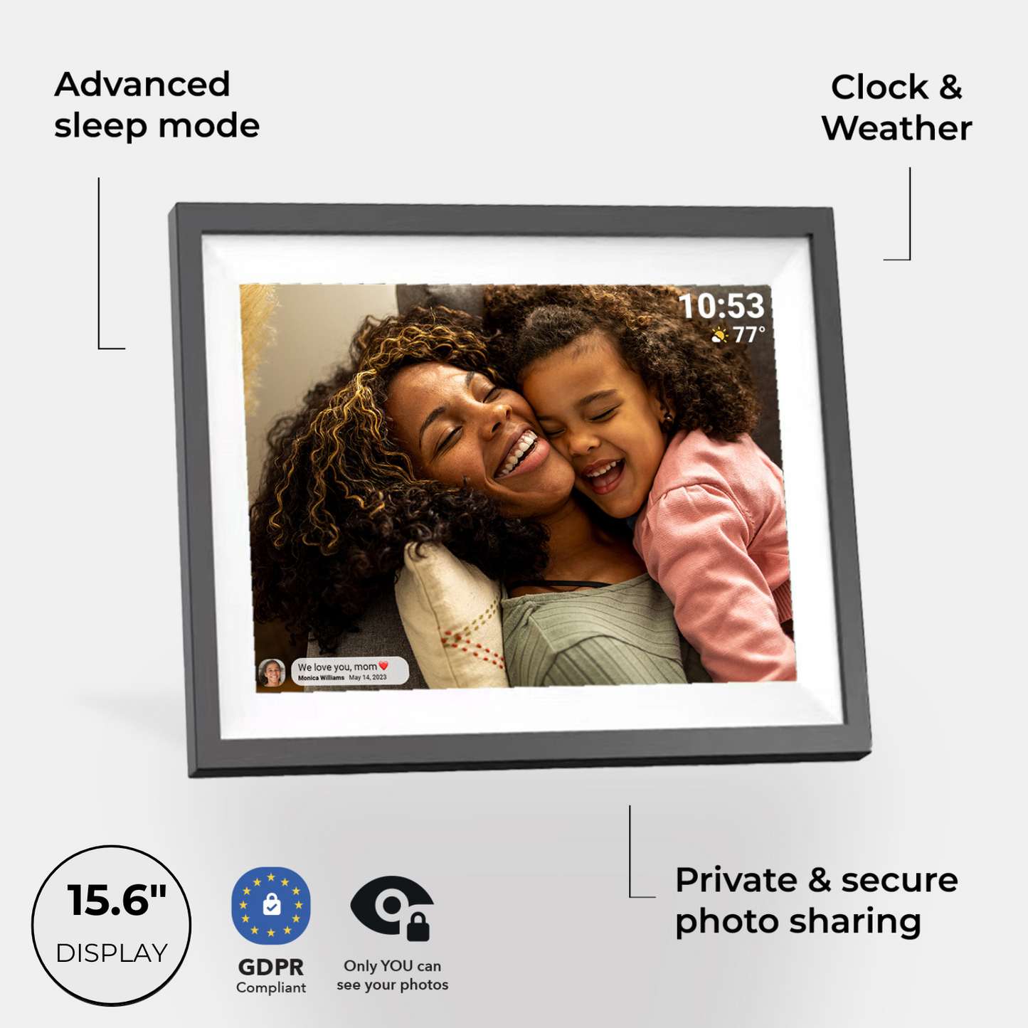 Miracle Digital 15.6” Digital Photo Frame with Wi-Fi & Touch Screen | Large Digital Picture Frame with Slideshow | 32GB Internal Storage| Auto Rotate, Table & Wall Mountable | Share Photo & Videos Instantly through Frameo App | Perfect for Gifting