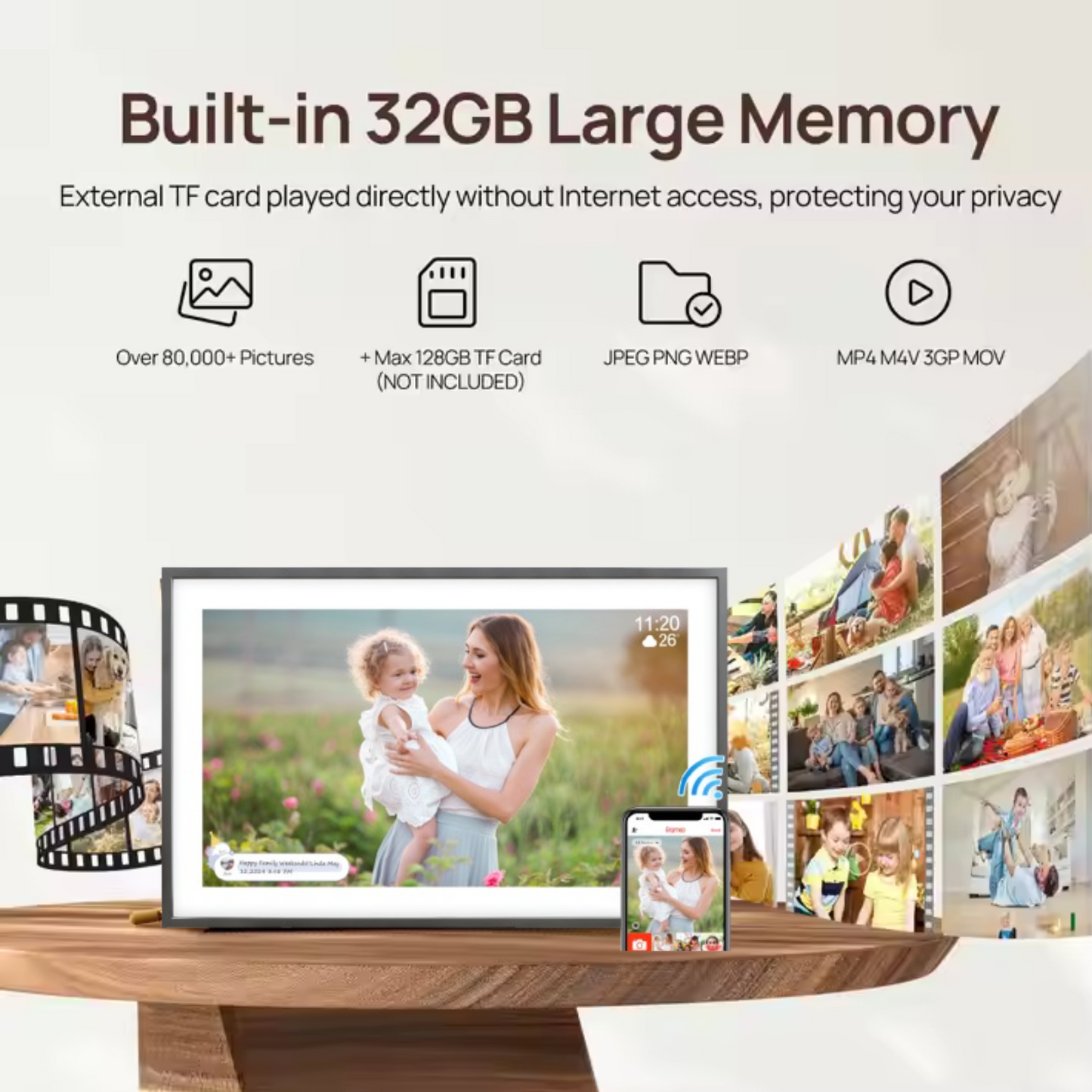 Miracle Digital 15.6” Digital Photo Frame with Wi-Fi & Touch Screen | Large Digital Picture Frame with Slideshow | 32GB Internal Storage| Auto Rotate, Table & Wall Mountable | Share Photo & Videos Instantly through Frameo App | Perfect for Gifting