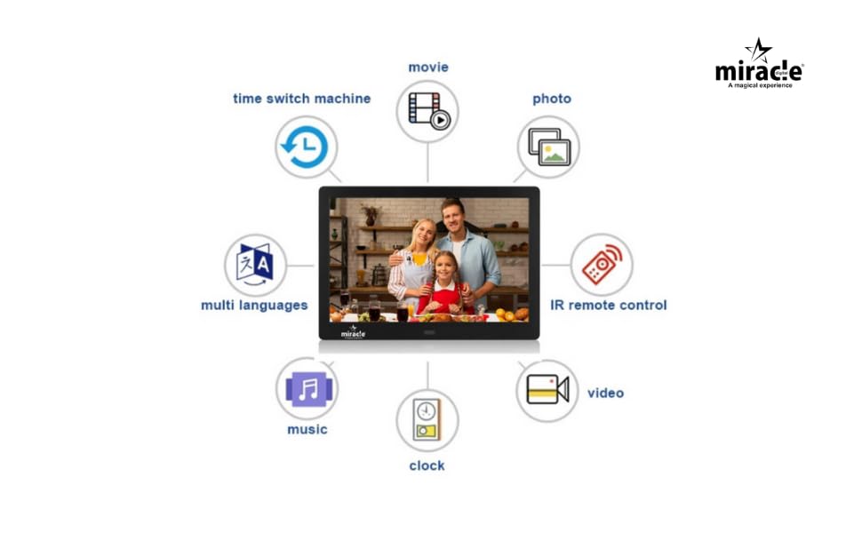 Miracle Digital 17" HDMI Photo Frame, Mirror Glass Finish, 8GB memory, 2GB RAM, USB/SD support, remote, photo slideshow, video & audio support.