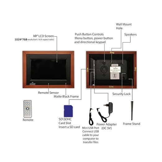 Miracle Digital 10" inch IPS Wooden Dark Digital Photo Frame Hi-Def Screen Built-in 8 GB Memory 2GB RAM