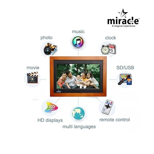 Miracle Digital 10" inch IPS Wooden Dark Digital Photo Frame Hi-Def Screen Built-in 8 GB Memory 2GB RAM