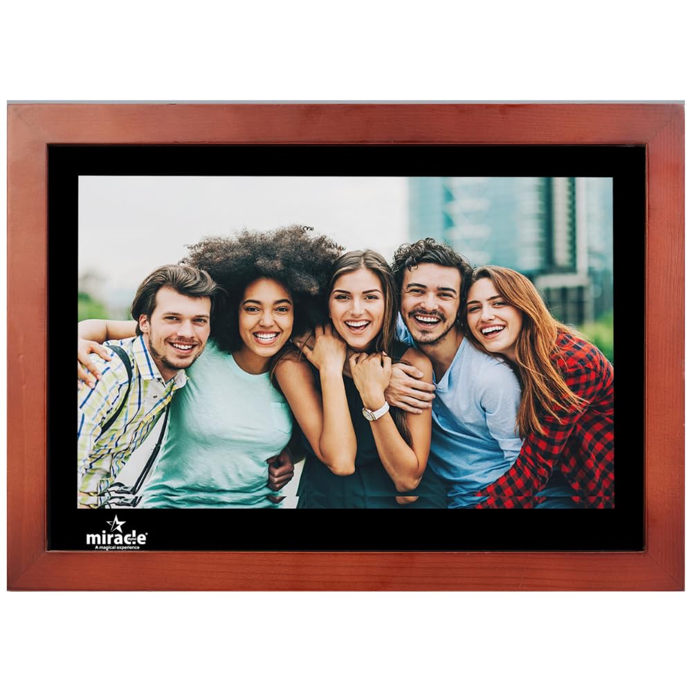 Miracle Digital 12" Wooden Dark HDMI Photo Frame, Premium Mirror Finish, Hi-def Display, 8GB memory, 2GB RAM, 2 Stereo Speakers.