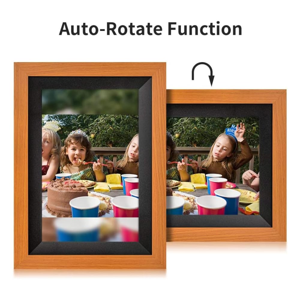 Miracle Digital 10.1" Wooden Dark Cloud Wi-Fi Photo Frame, 32GB memory, Android 8, 2GB RAM. Share photos & videos via Frameo app.