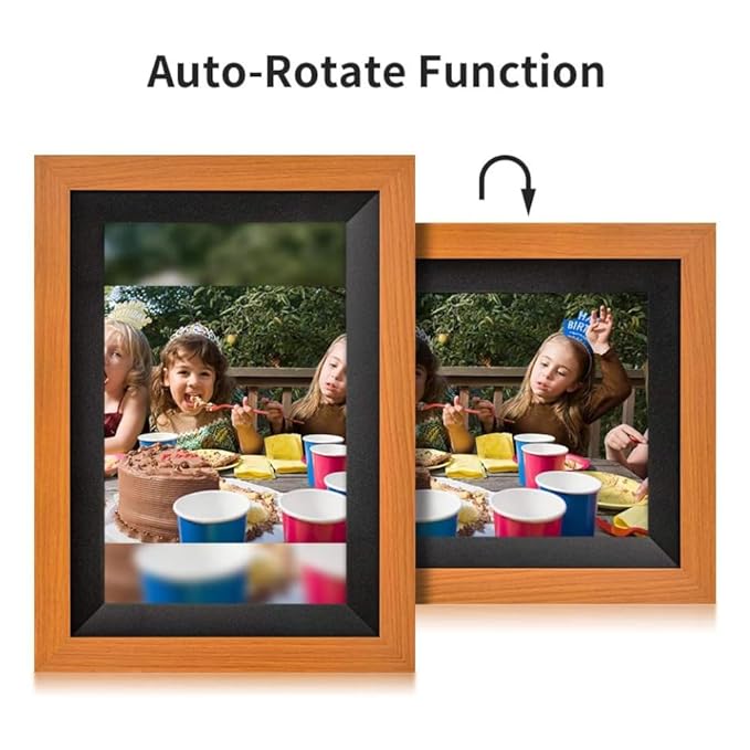 Miracle Digital 10.1" Wooden Dark Cloud Wi-Fi Photo Frame, 32GB memory, Android 8, 2GB RAM. Share photos & videos via Frameo app.