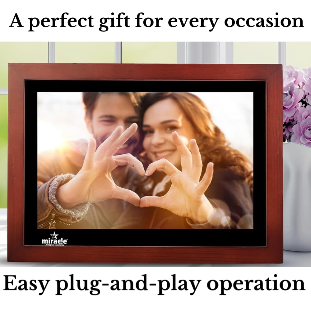 Miracle Digital 17" Wooden Dark HDMI Photo Frame, Mirror Glass Finish, 8GB memory, 2GB RAM, USB/SD support, remote, photo slideshow, video & audio.