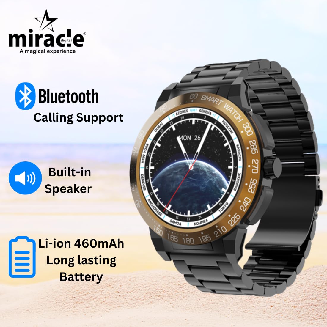 Miracle Digital Alpha Pro Smart Watch, 1.46" HD Display, Silicone Belt, Bluetooth Calling, AI Assist, IP68, Heart Rate Monitor, Long Battery.