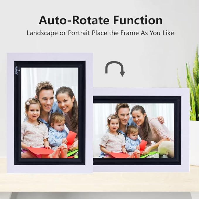 Miracle Digital 10.1" Wooden White Cloud Wi-Fi Photo Frame, 32GB memory, Android 8, 2GB RAM. Share photos & videos via Frameo app.