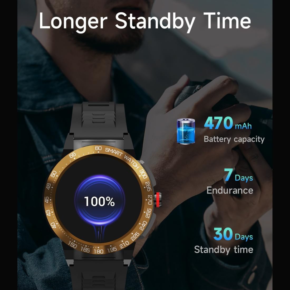 Miracle Digital Alpha Pro Smart Watch, 1.46" HD Display, Black Finish, Bluetooth Calling, AI Assist, IP68, Heart Rate Monitor, Long Battery.