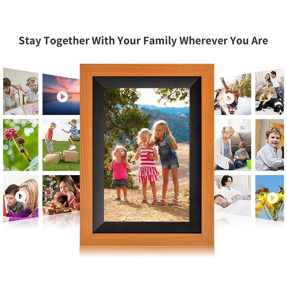 Miracle Digital 10.1" Wooden Dark Cloud Wi-Fi Photo Frame, 32GB memory, Android 8, 2GB RAM. Share photos & videos via Frameo app.