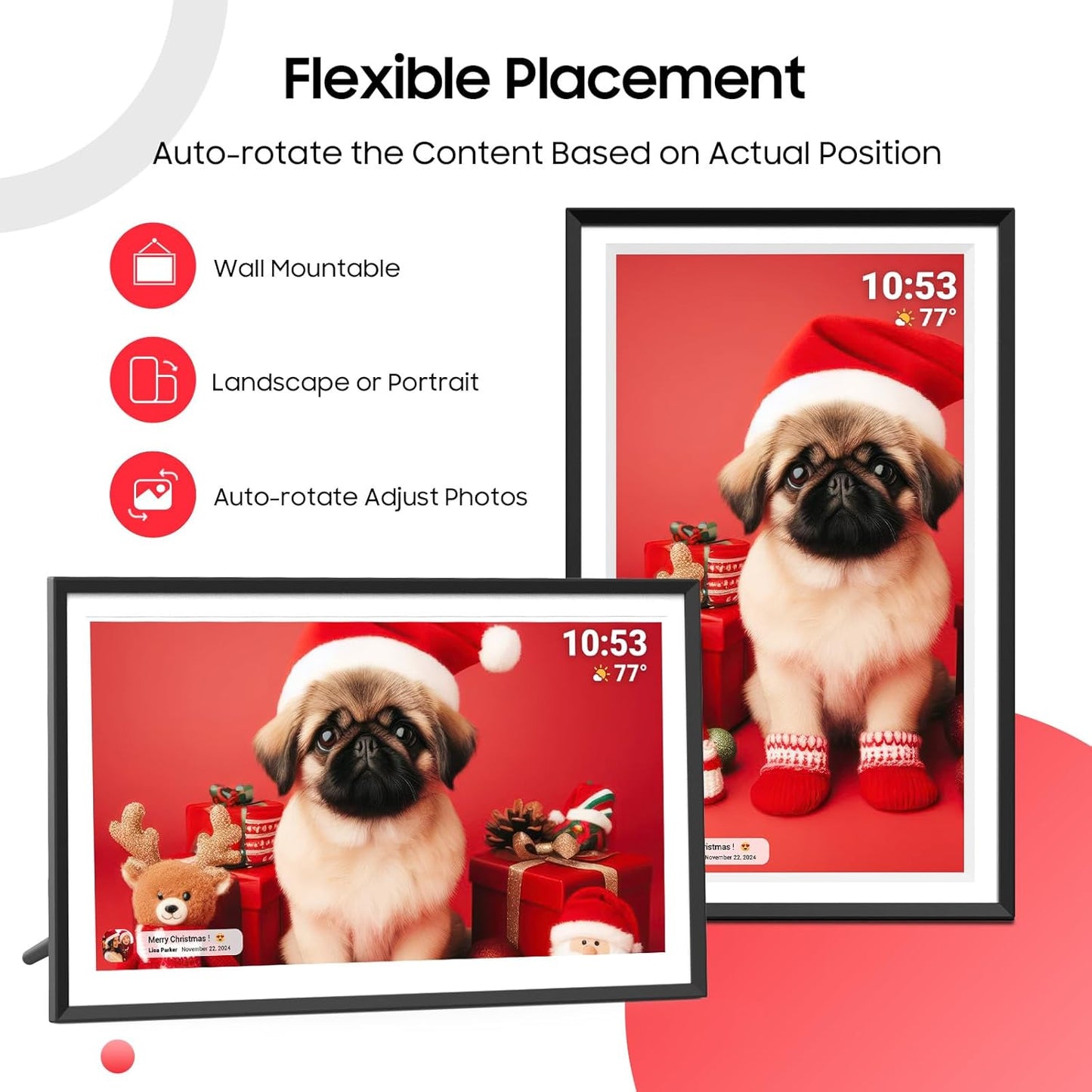 Miracle Digital 15.6” Digital Photo Frame with Wi-Fi & Touch Screen | Large Digital Picture Frame with Slideshow | 32GB Internal Storage| Auto Rotate, Table & Wall Mountable | Share Photo & Videos Instantly through Frameo App | Perfect for Gifting