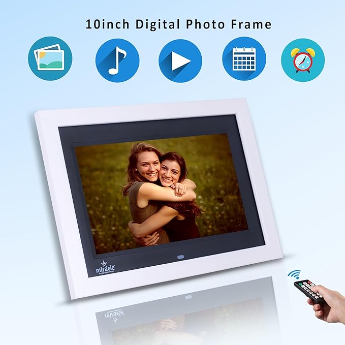 Miracle Digital 10" inch IPS Wooden White Digital Photo Frame Hi-Def Screen Built-in 8GB Memory 2GB RAM