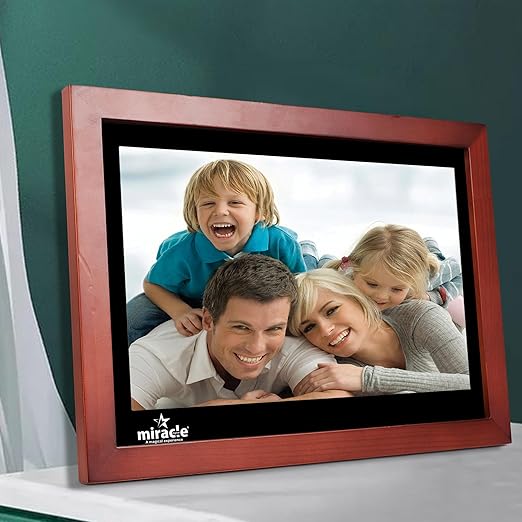 Miracle Digital 12" Wooden Dark HDMI Photo Frame, Premium Mirror Finish, Hi-def Display, 8GB memory, 2GB RAM, 2 Stereo Speakers.
