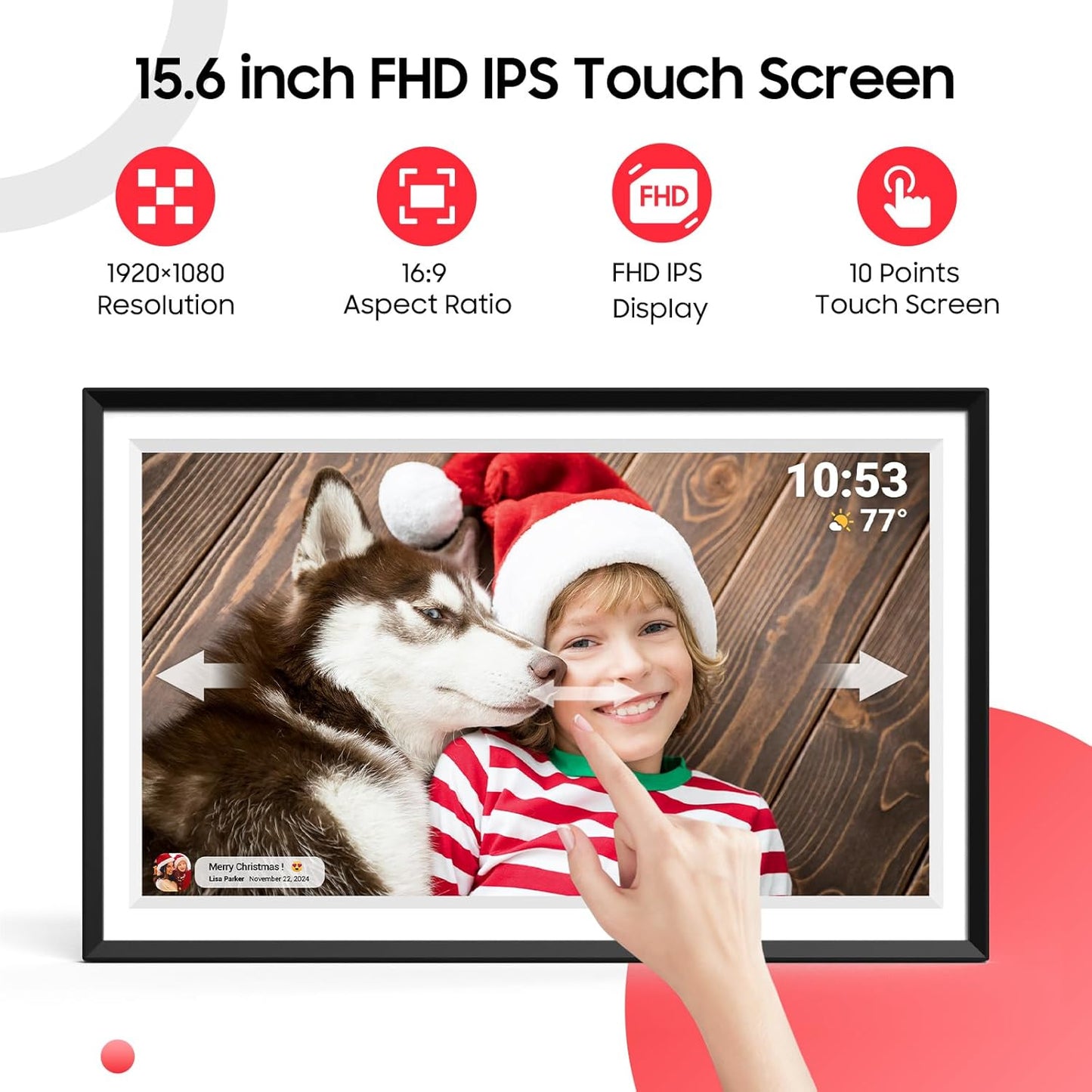 Miracle Digital 15.6” Digital Photo Frame with Wi-Fi & Touch Screen | Large Digital Picture Frame with Slideshow | 32GB Internal Storage| Auto Rotate, Table & Wall Mountable | Share Photo & Videos Instantly through Frameo App | Perfect for Gifting