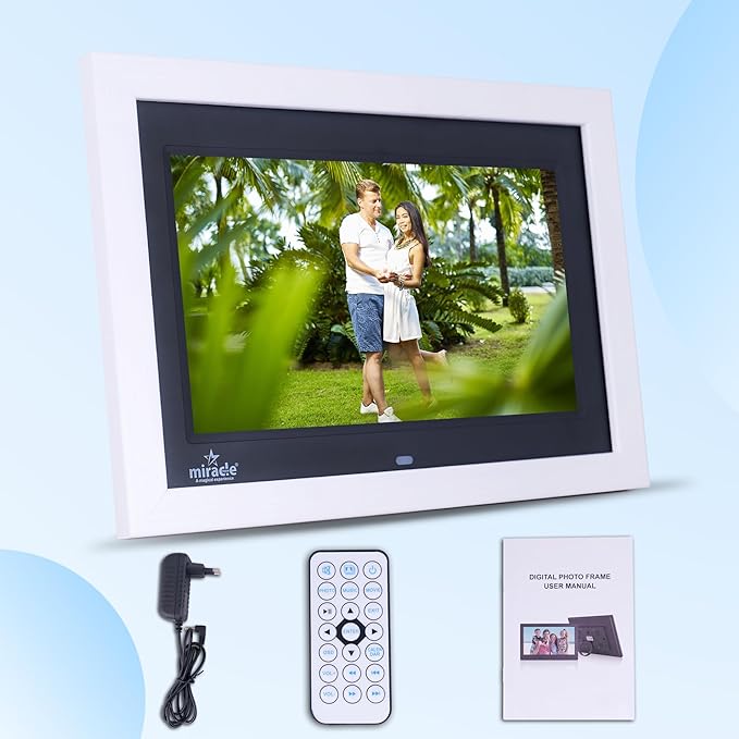 Miracle Digital 10" inch IPS Wooden White Digital Photo Frame Hi-Def Screen Built-in 8GB Memory 2GB RAM