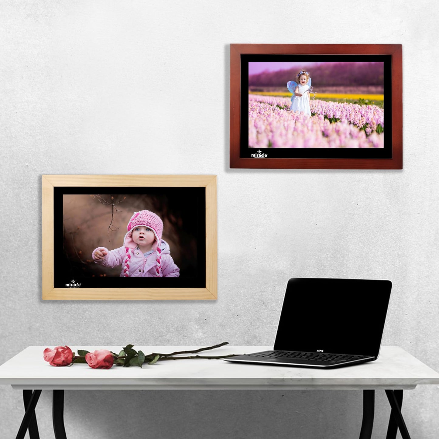 Miracle Digital 17" Wooden Dark HDMI Photo Frame, Mirror Glass Finish, 8GB memory, 2GB RAM, USB/SD support, remote, photo slideshow, video & audio.