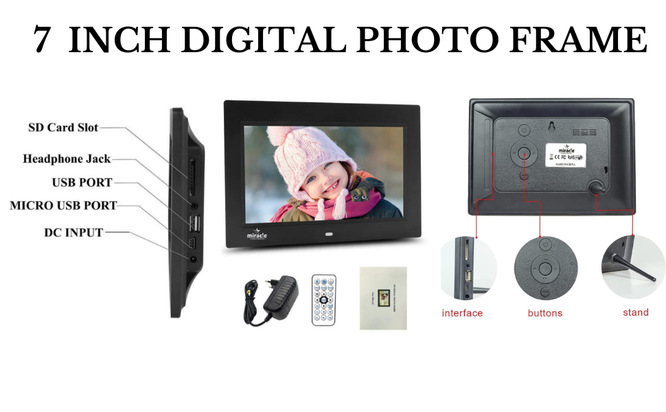 Miracle Digital 7" inch IPS Digital Photo Frame Hi-Def Screen Built-in 8GB Memory 2GB RAM
