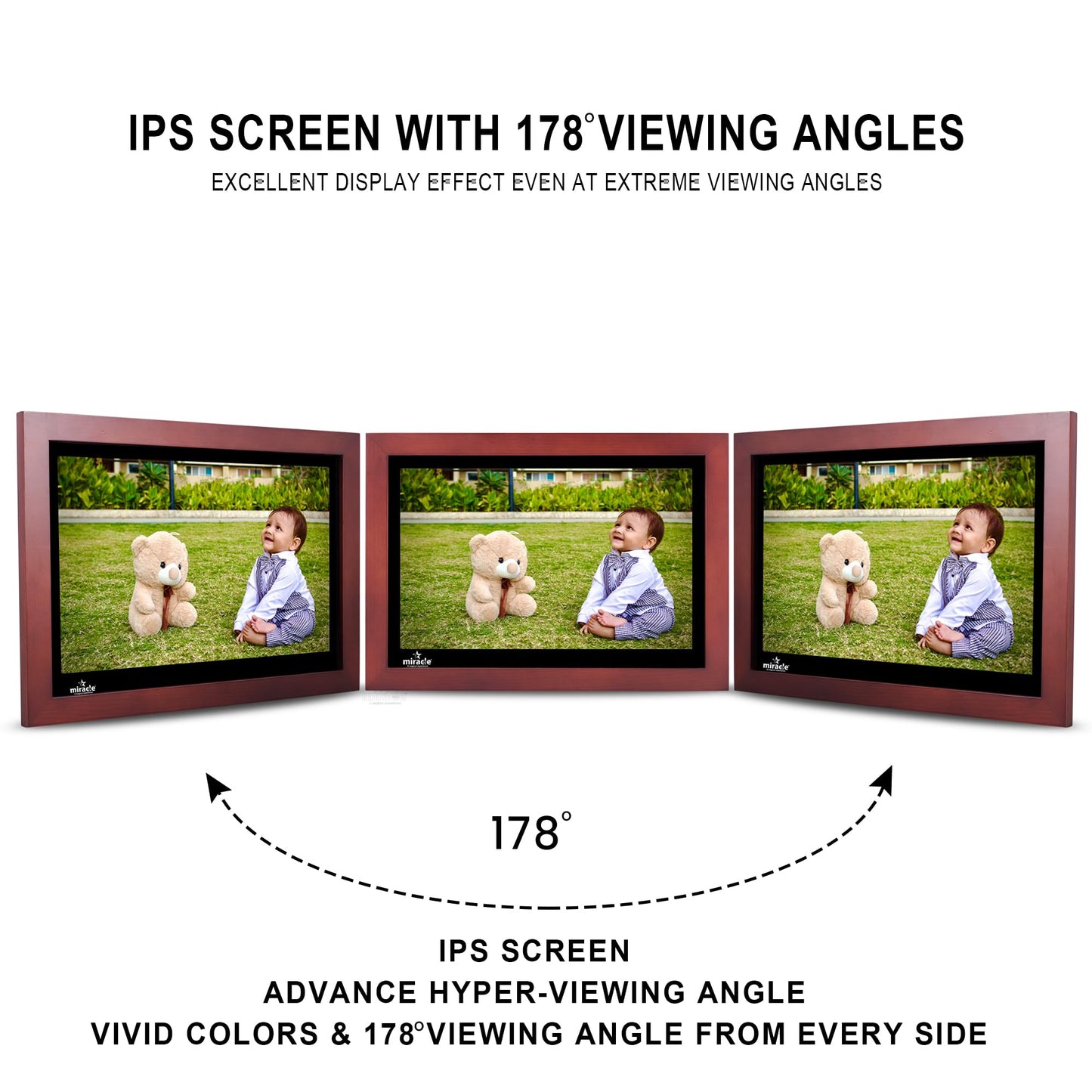 Miracle Digital 15.4" Wooden Dark HDMI Photo Frame, Mirror Glass Finish, 8GB memory, 2GB RAM, USB/SD support, remote, photo slideshow, video & audio.