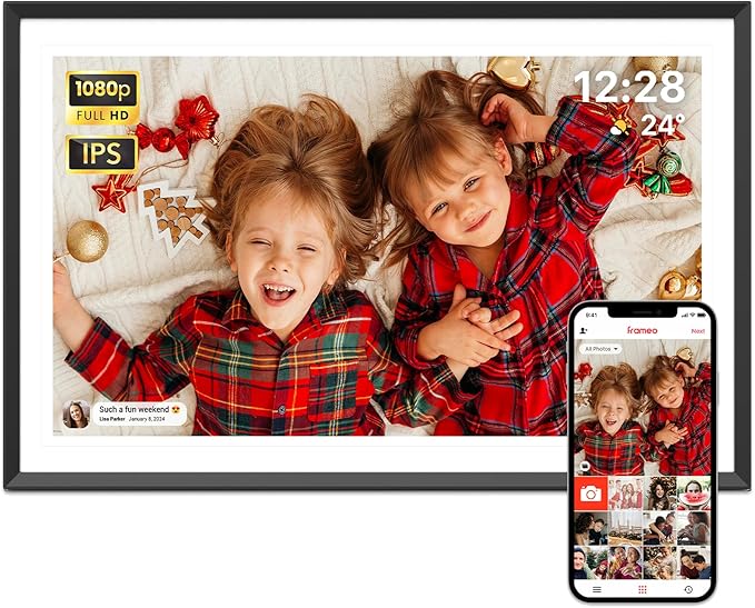 Miracle Digital 15.6” Digital Photo Frame with Wi-Fi & Touch Screen | Large Digital Picture Frame with Slideshow | 32GB Internal Storage| Auto Rotate, Table & Wall Mountable | Share Photo & Videos Instantly through Frameo App | Perfect for Gifting