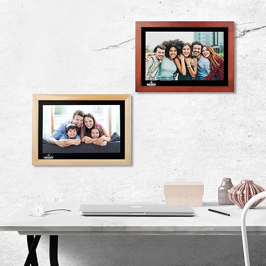 Miracle Digital 12" Wooden Dark HDMI Photo Frame, Premium Mirror Finish, Hi-def Display, 8GB memory, 2GB RAM, 2 Stereo Speakers.