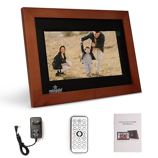 Miracle Digital 7" inch IPS Wooden Dark Digital Photo Frame Hi-Def Screen Built in 8GB Memory 2GB RAM