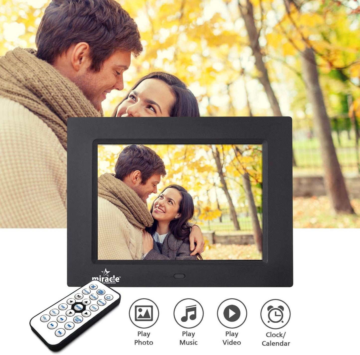 Miracle Digital 8" Inch IPS Wooden Dark Digital Photo Frame with Hi-Def Screen Built-in 8GB Memory & 2GB RAM with 180° Wide Angle Viewing