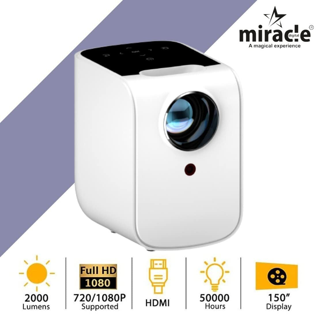 Miracle Digital Star-HD Pro Projector | Full HD 150 Inch Large Screen Projection | Multi Interface Connection