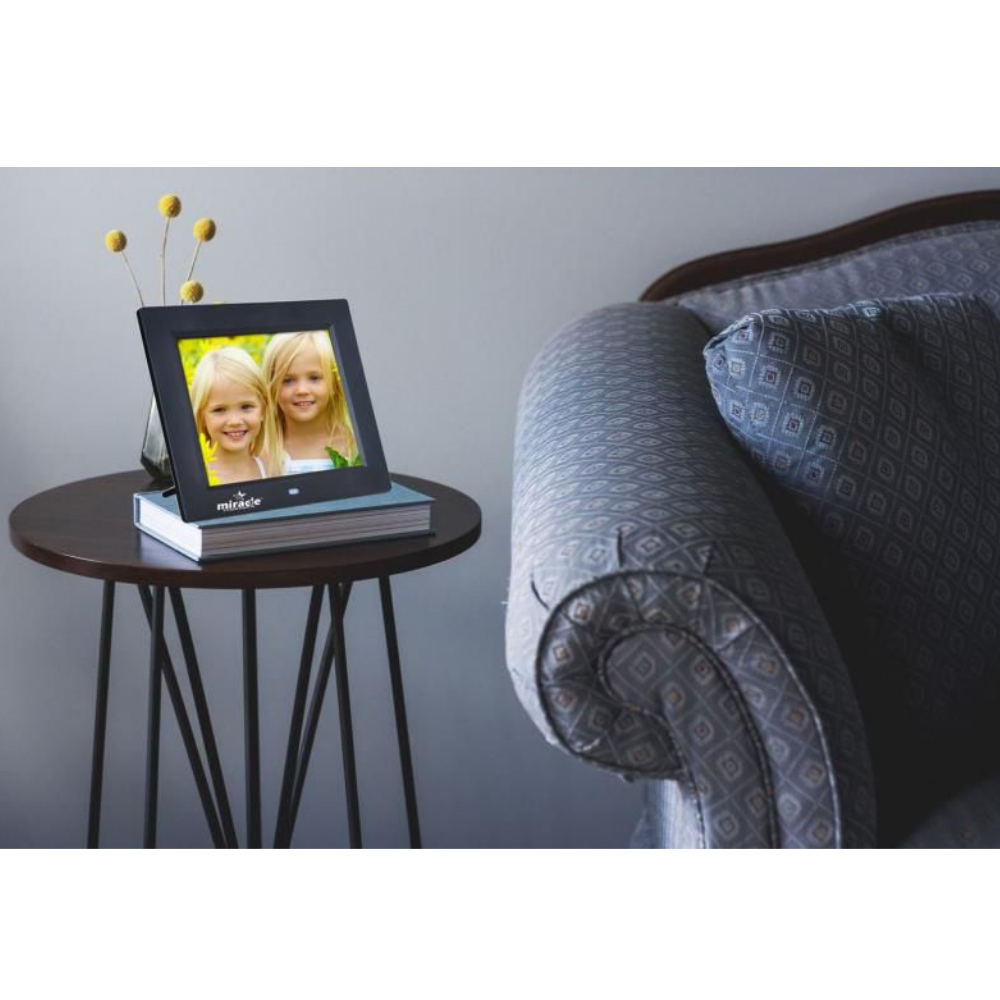 Miracle Digital 8" Inch IPS Wooden Dark Digital Photo Frame with Hi-Def Screen Built-in 8GB Memory & 2GB RAM with 180° Wide Angle Viewing