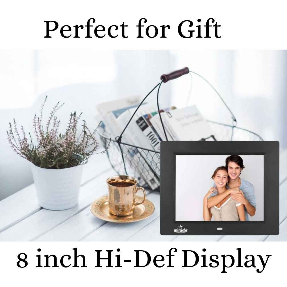 Miracle Digital 8" Inch IPS Wooden Dark Digital Photo Frame with Hi-Def Screen Built-in 8GB Memory & 2GB RAM with 180° Wide Angle Viewing