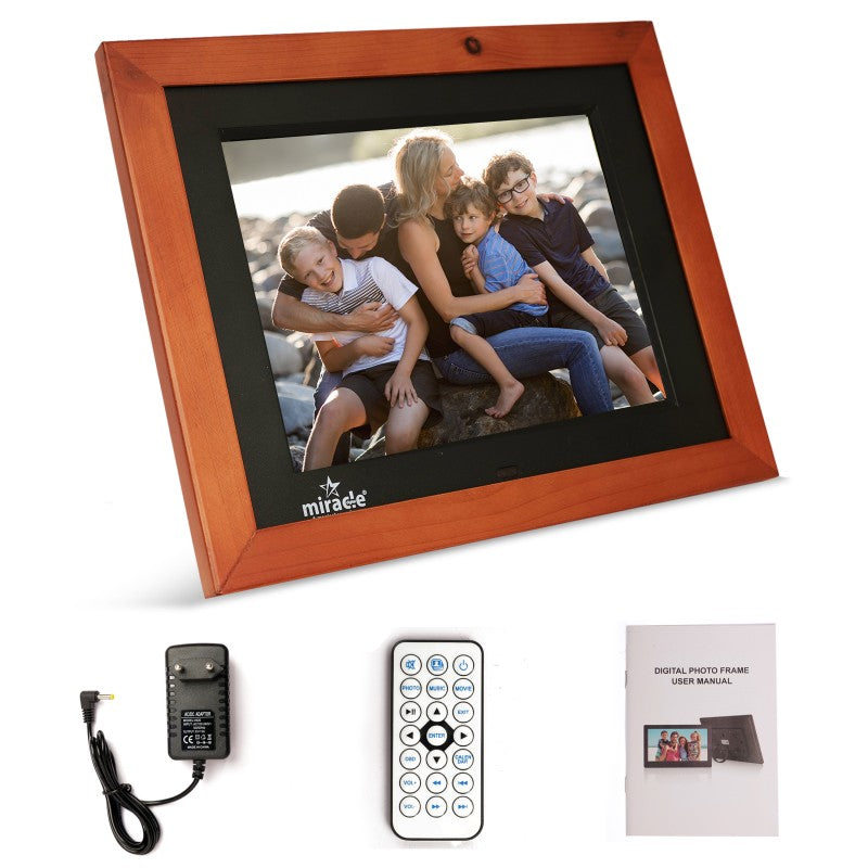 Miracle Digital 8" Inch IPS Wooden Dark Digital Photo Frame with Hi-Def Screen Built-in 8GB Memory & 2GB RAM 180° Wide Angle Viewing