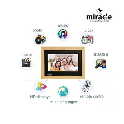 Miracle Digital 7" Inch IPS Wooden Light Digital Photo Frame Hi-Def Screen Built-in 8GB Memory 2GB RAM