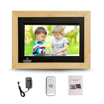 Miracle Digital 7" Inch IPS Wooden Light Digital Photo Frame Hi-Def Screen Built-in 8GB Memory 2GB RAM