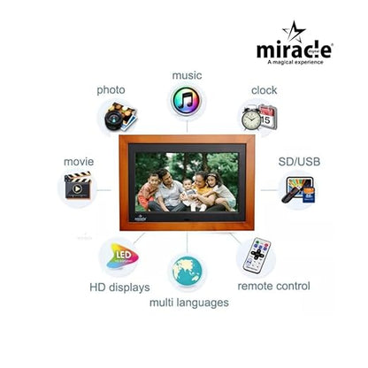 Miracle Digital 10 inch IPS Wooden Dark Digital Photo Frame Hi-Def Screen Built-in 8GB Memory 2GB RAM