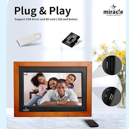 Miracle Digital 10 inch IPS Wooden Dark Digital Photo Frame Hi-Def Screen Built-in 8GB Memory 2GB RAM