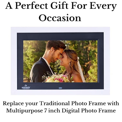 Miracle Digital 7" Inch IPS Wooden White Digital Photo Frame Hi-Def Screen Built-in 8GB Memory 2GB RAM