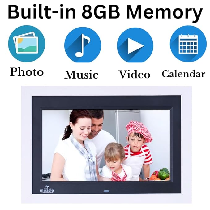 Miracle Digital 7" Inch IPS Wooden White Digital Photo Frame Hi-Def Screen Built-in 8GB Memory 2GB RAM