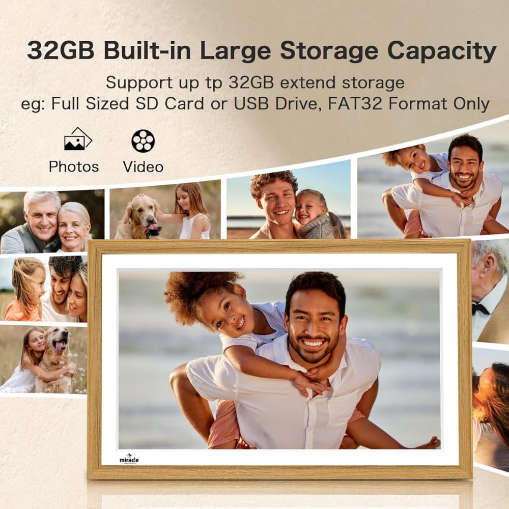 Frameo 15.6 Inch Large Digital Photo Frame, Digital Picture Frame WiFi with 32GB, 1920 * 1080 IPS HD Touch Screen, Tabletop&Wall-Mounted,Birthday,Wedding,Gifts for Men/Women/Father/Mom/Grandparents