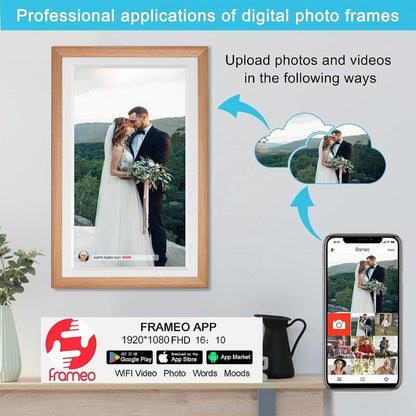 Frameo 15.6 Inch Large Digital Photo Frame, Digital Picture Frame WiFi with 32GB, 1920 * 1080 IPS HD Touch Screen, Tabletop&Wall-Mounted,Birthday,Wedding,Gifts for Men/Women/Father/Mom/Grandparents