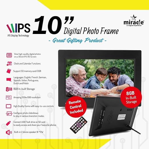 Miracle Digital 10 inch IPS Digital Photo Frame Hi-Def Screen Built in 8GB Memory 2GB RAM