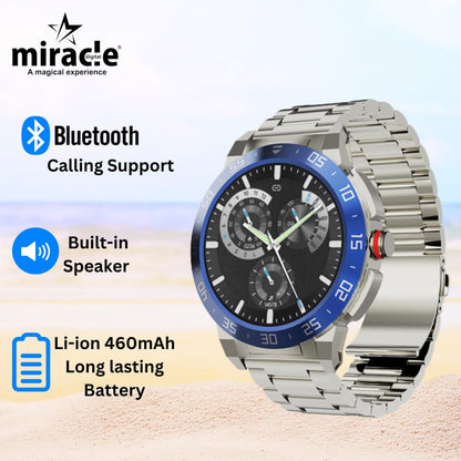 Miracle Digital Alpha Pro Luxury Smart Watch with 1.46  Super HD Round Display | Premium Silver Metal Finish, Bluetooth Calling, AI Voice Assist, IP68 Waterproof, 100+ Watch Faces, Heart Rate Monitor, Durable Battery Life