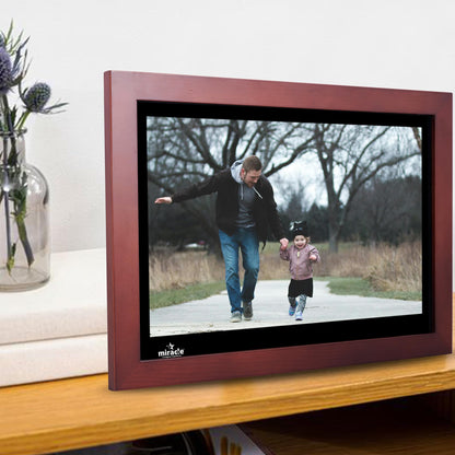 Miracle Digital 15.4'' Inch Wooden Dark Large HDMI Digital Photo Frame Premium Mirror Glass Finish Display Built in 8GB Memory & 2GB RAM.USB Disk Card, Remote Photos Slide Show, Video and Audio Support