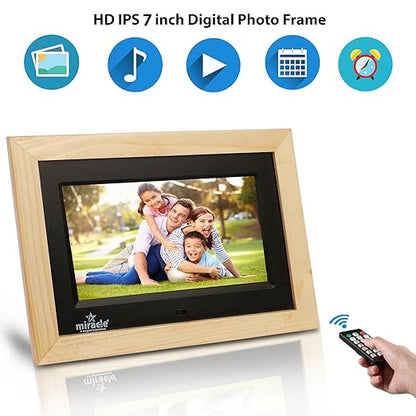 Miracle Digital 7" Inch IPS Wooden Light Digital Photo Frame Hi-Def Screen Built-in 8GB Memory 2GB RAM