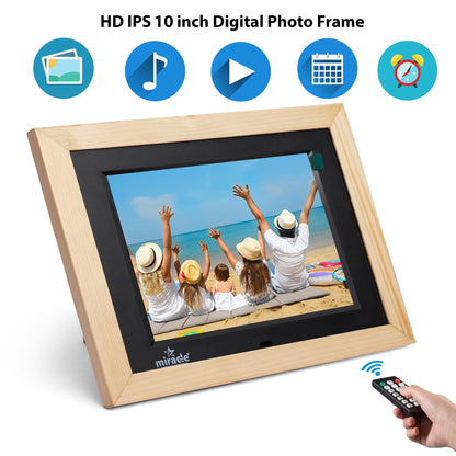 Miracle Digital 10" inch IPS Wooden Light Digital Photo Frame Hi-Def Screen Built-in 8GB Memory 2GB RAM