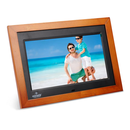 Miracle Digital 10 inch IPS Wooden Dark Digital Photo Frame Hi-Def Screen Built-in 8GB Memory 2GB RAM