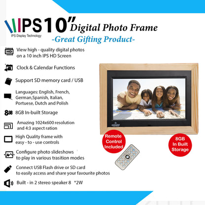 Miracle Digital 10" inch IPS Wooden Light Digital Photo Frame Hi-Def Screen Built-in 8GB Memory 2GB RAM