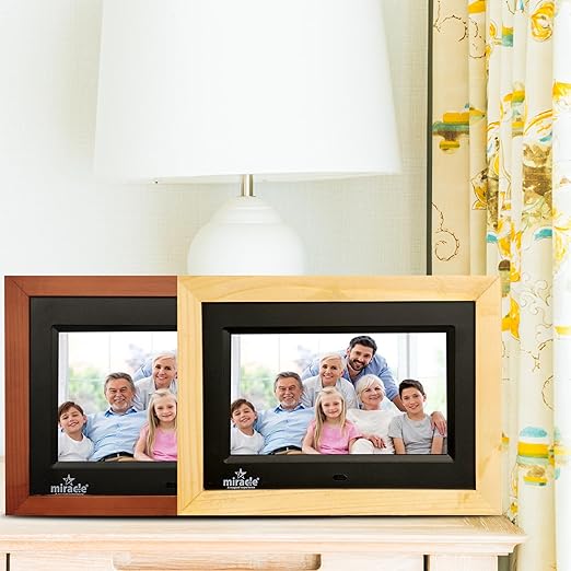 Miracle Digital 7" Inch IPS Wooden Light Digital Photo Frame Hi-Def Screen Built-in 8GB Memory 2GB RAM