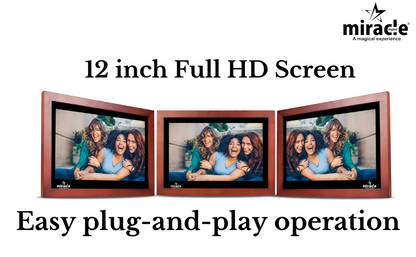 Miracle Digital 12" Wooden Dark HDMI Photo Frame, Premium Mirror Finish, Hi-def Display, 8GB memory, 2GB RAM, 2 Stereo Speakers.