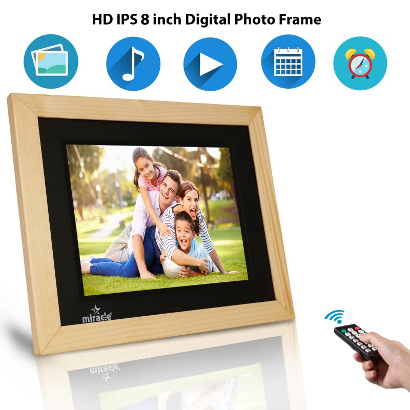 Miracle Digital 8'' Inch IPS Wooden Light Digital Photo Frame | Built-in 8 GB Memory & 2GB RAM