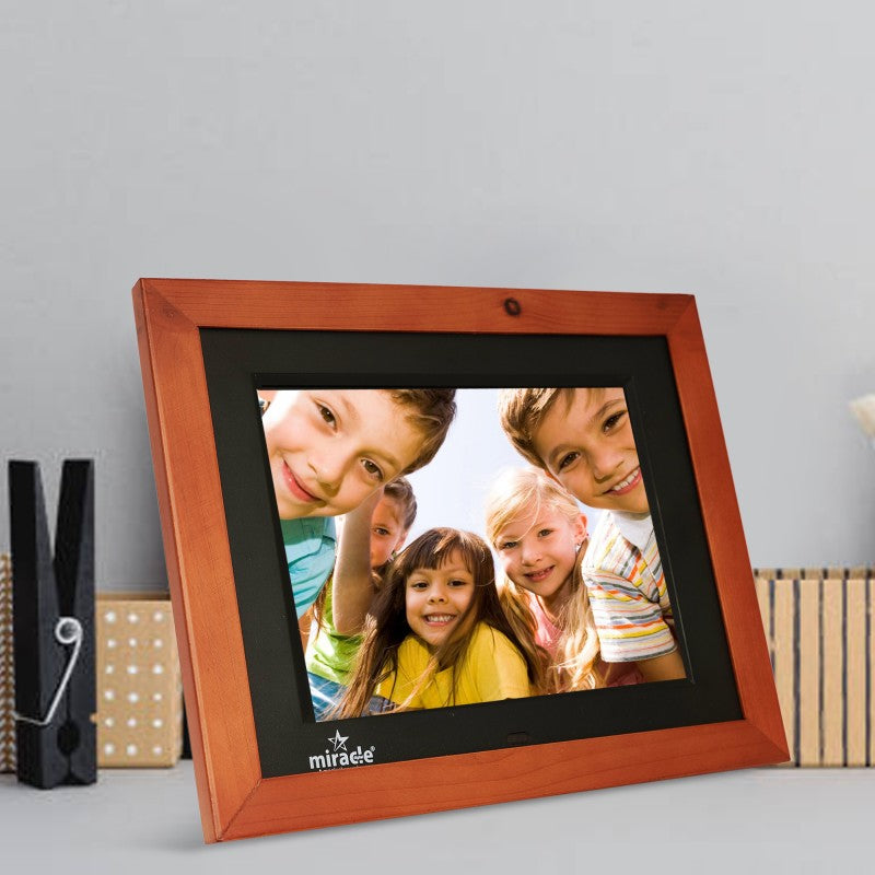 Miracle Digital 8" Inch IPS Wooden Dark Digital Photo Frame with Hi-Def Screen Built-in 8GB Memory & 2GB RAM 180° Wide Angle Viewing